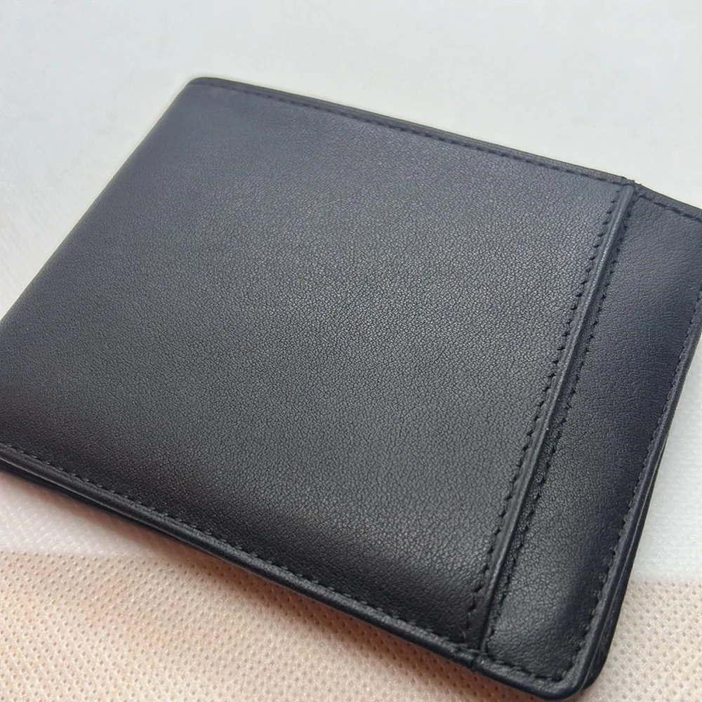 Perry Ellis Black Bi-Fold Soft Leather Wallet Pocket Planner - 10 Card Pockets